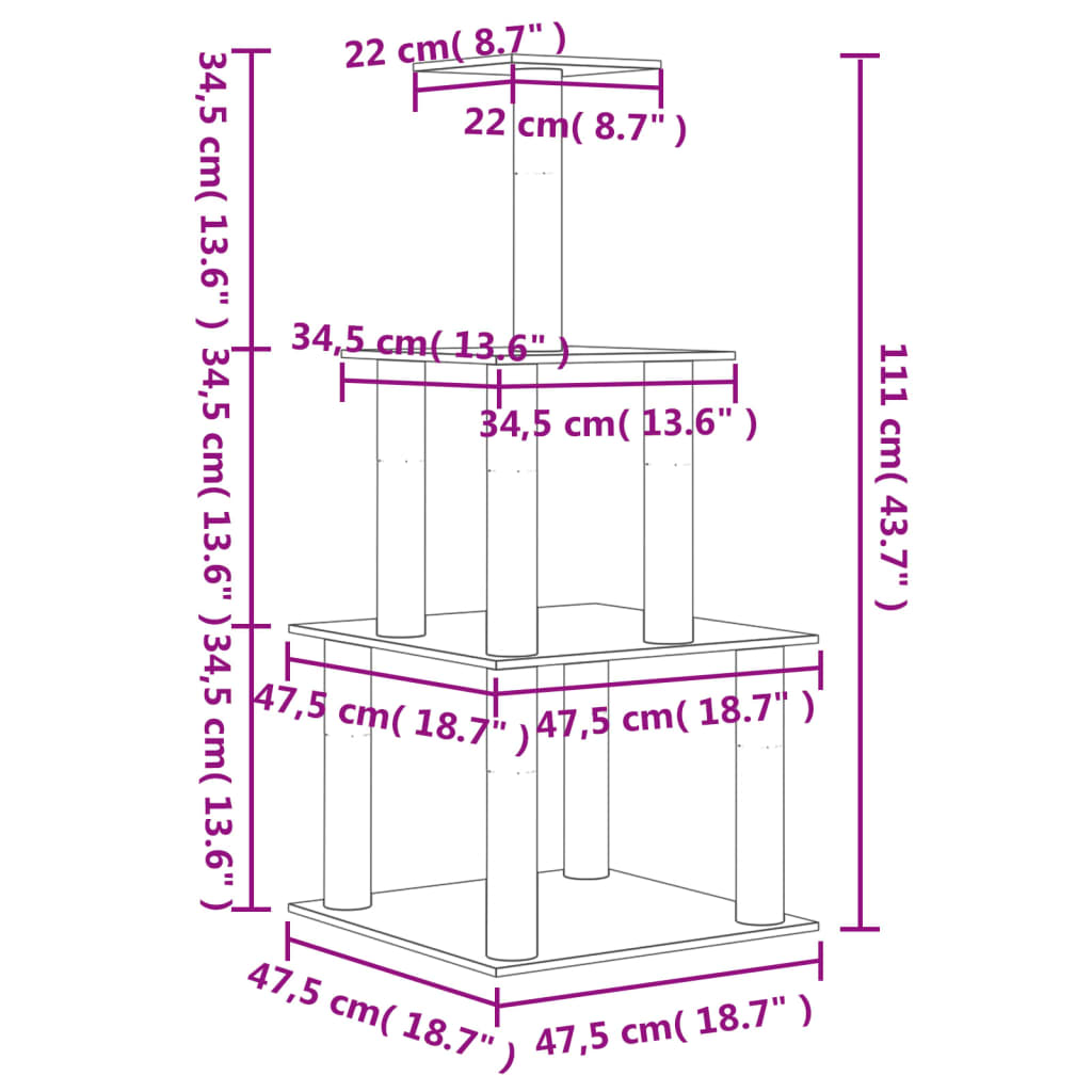 krémszínű macskabútor szizál kaparófákkal 111 cm