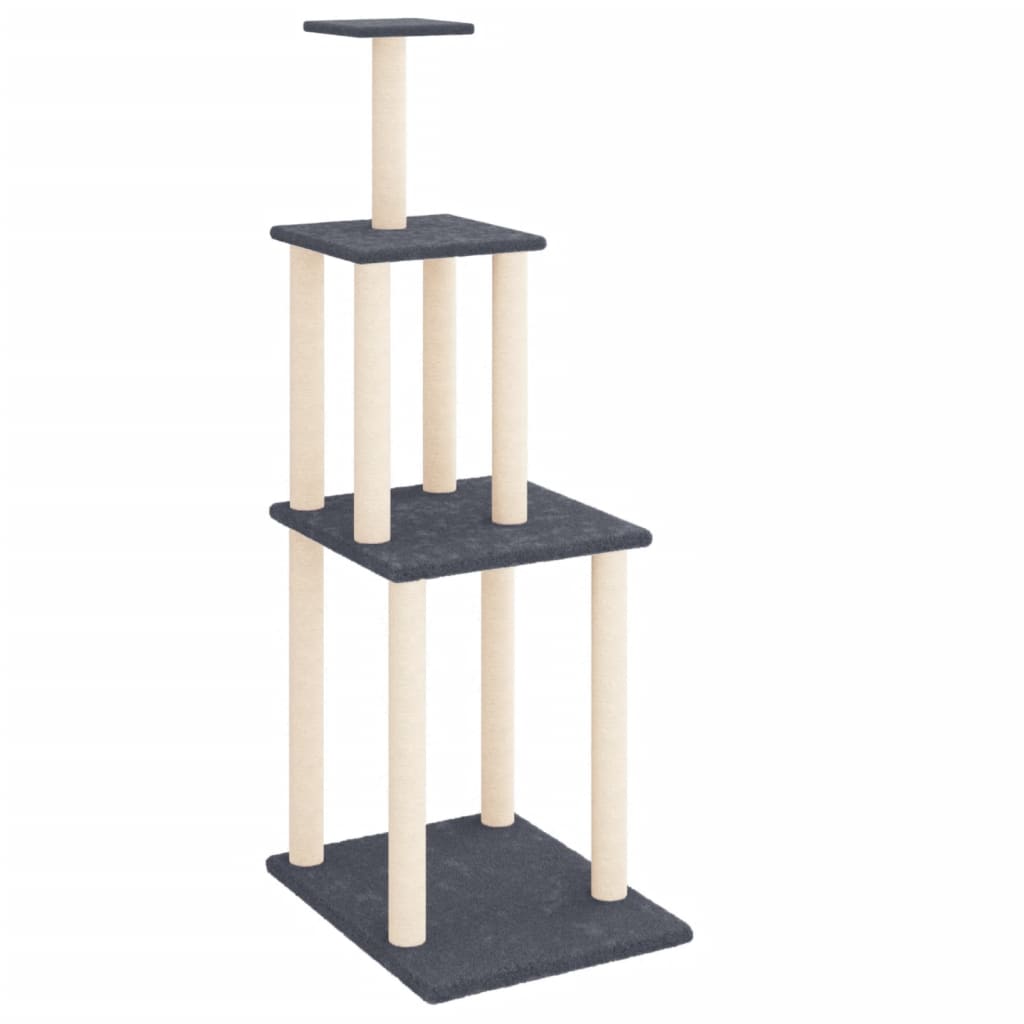sötétszürke macskabútor szizál kaparófákkal 149 cm