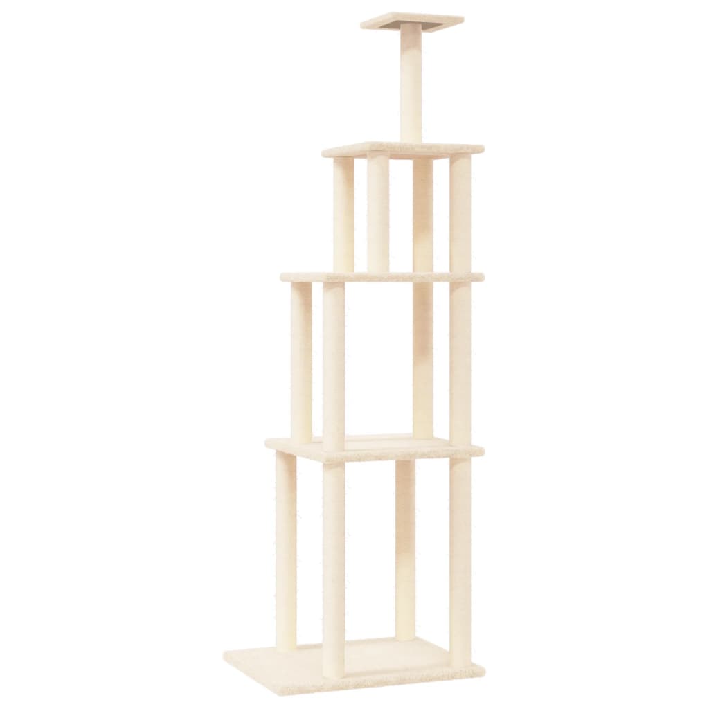 krémszínű macskabútor szizál kaparófákkal 183 cm