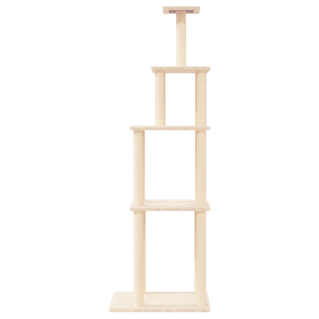 krémszínű macskabútor szizál kaparófákkal 183 cm