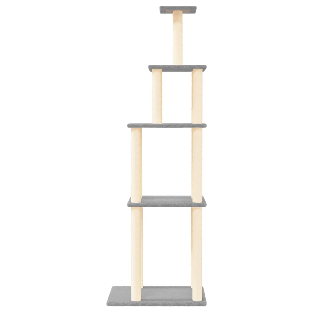 világosszürke macskabútor szizál kaparófákkal 183 cm