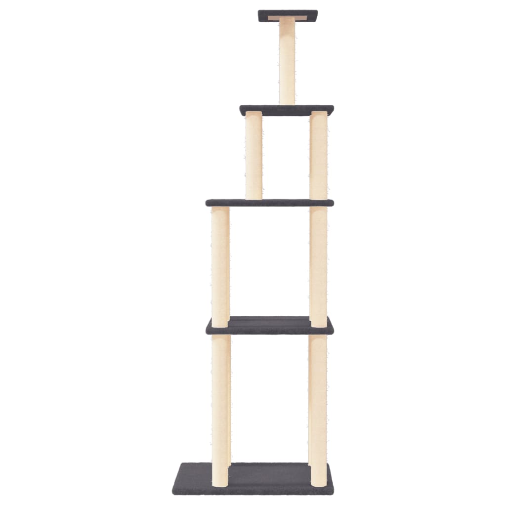 sötétszürke macskabútor szizál kaparófákkal 183 cm