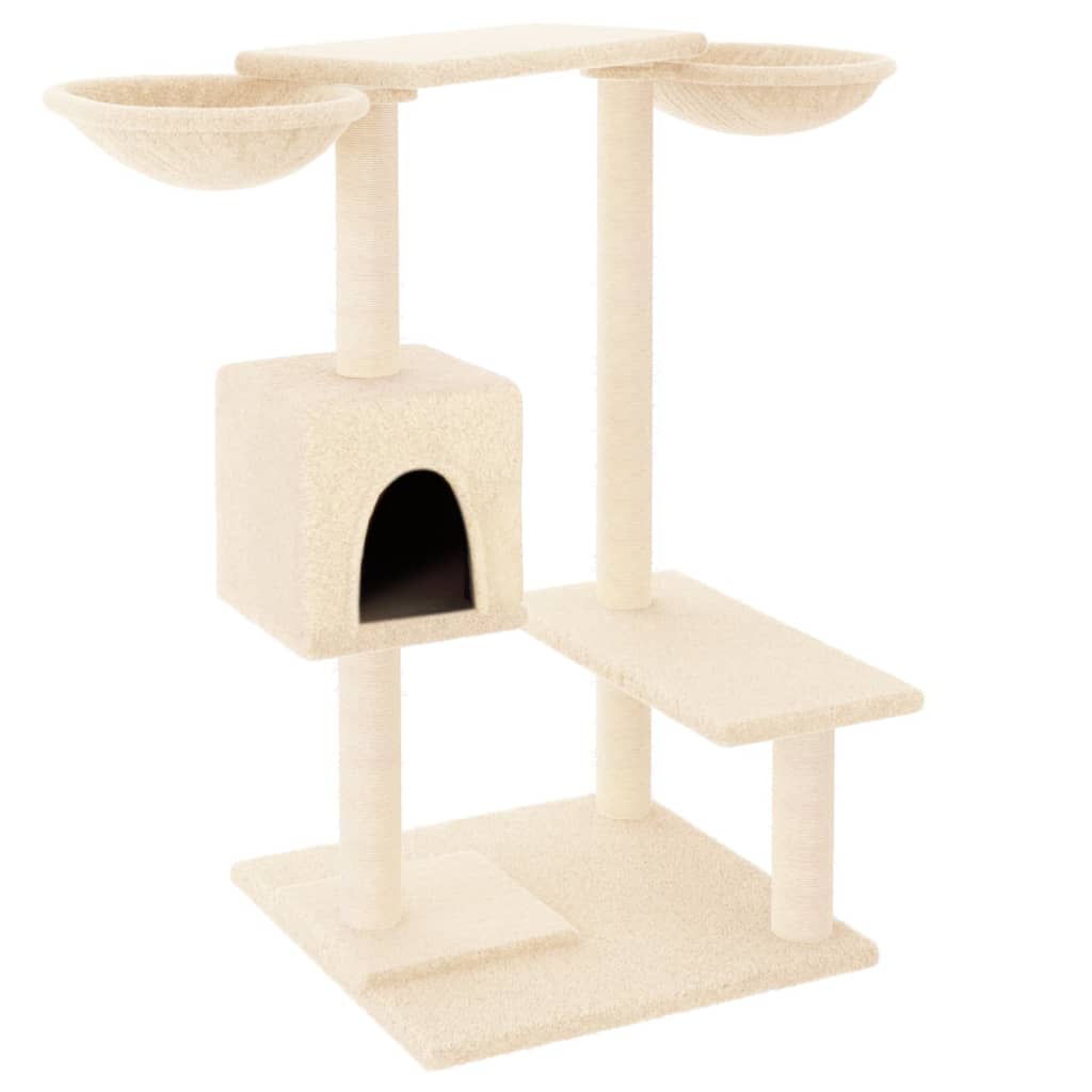 krémszínű macskabútor szizál kaparófákkal 82 cm