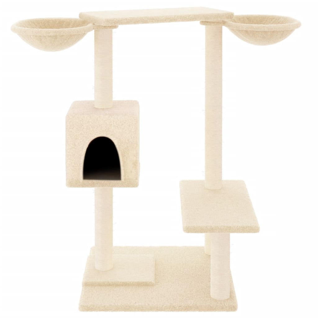 krémszínű macskabútor szizál kaparófákkal 82 cm