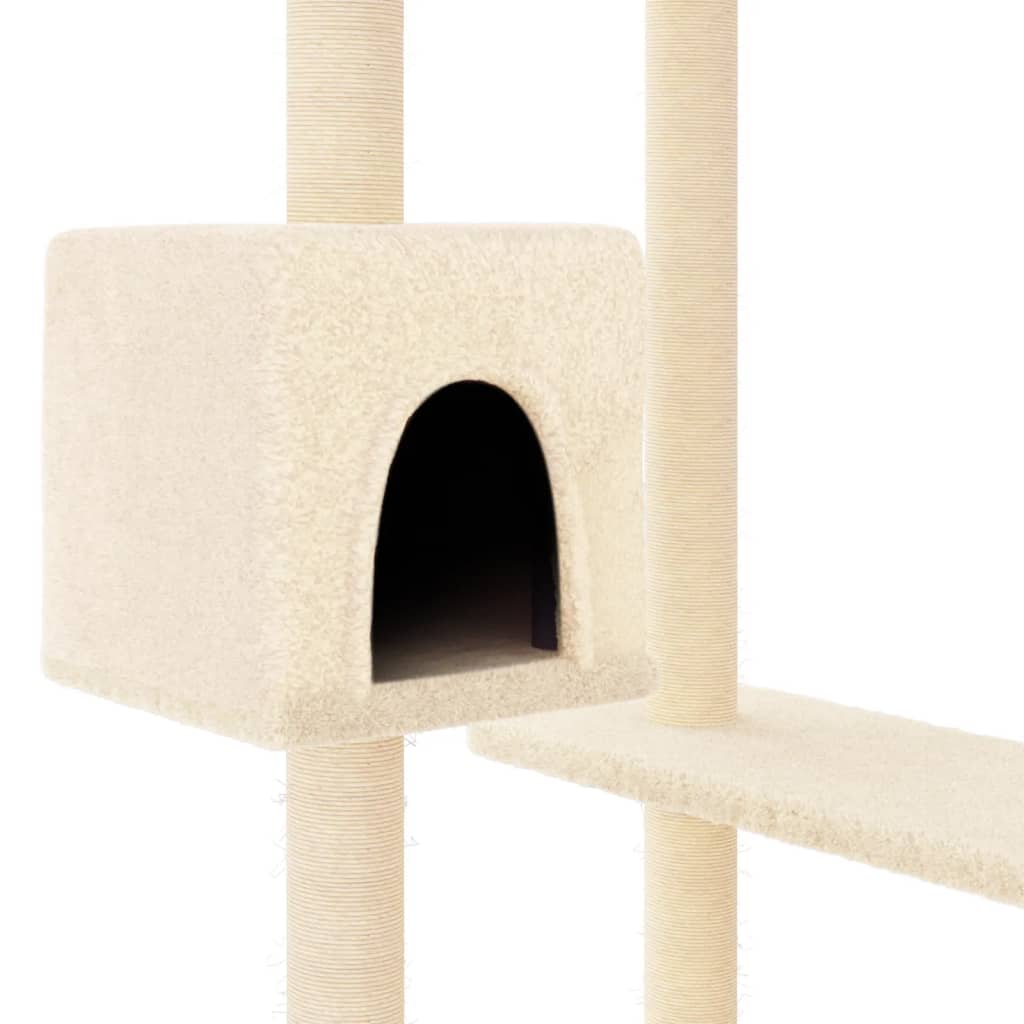 krémszínű macskabútor szizál kaparófákkal 82 cm