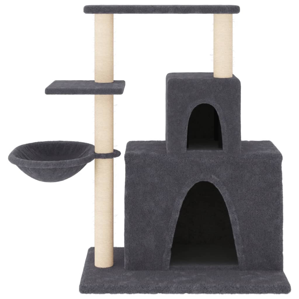 sötétszürke macskabútor szizál kaparófákkal 83 cm