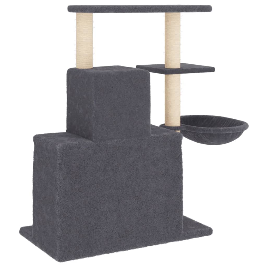 sötétszürke macskabútor szizál kaparófákkal 83 cm