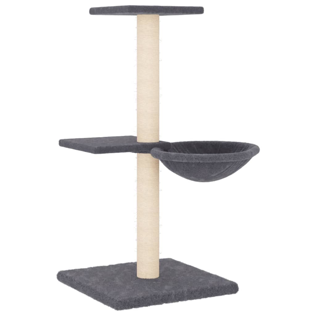 sötétszürke macskabútor szizál kaparófákkal 72 cm