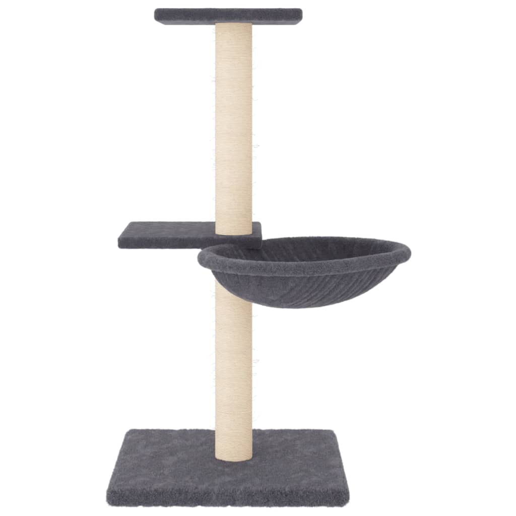sötétszürke macskabútor szizál kaparófákkal 72 cm