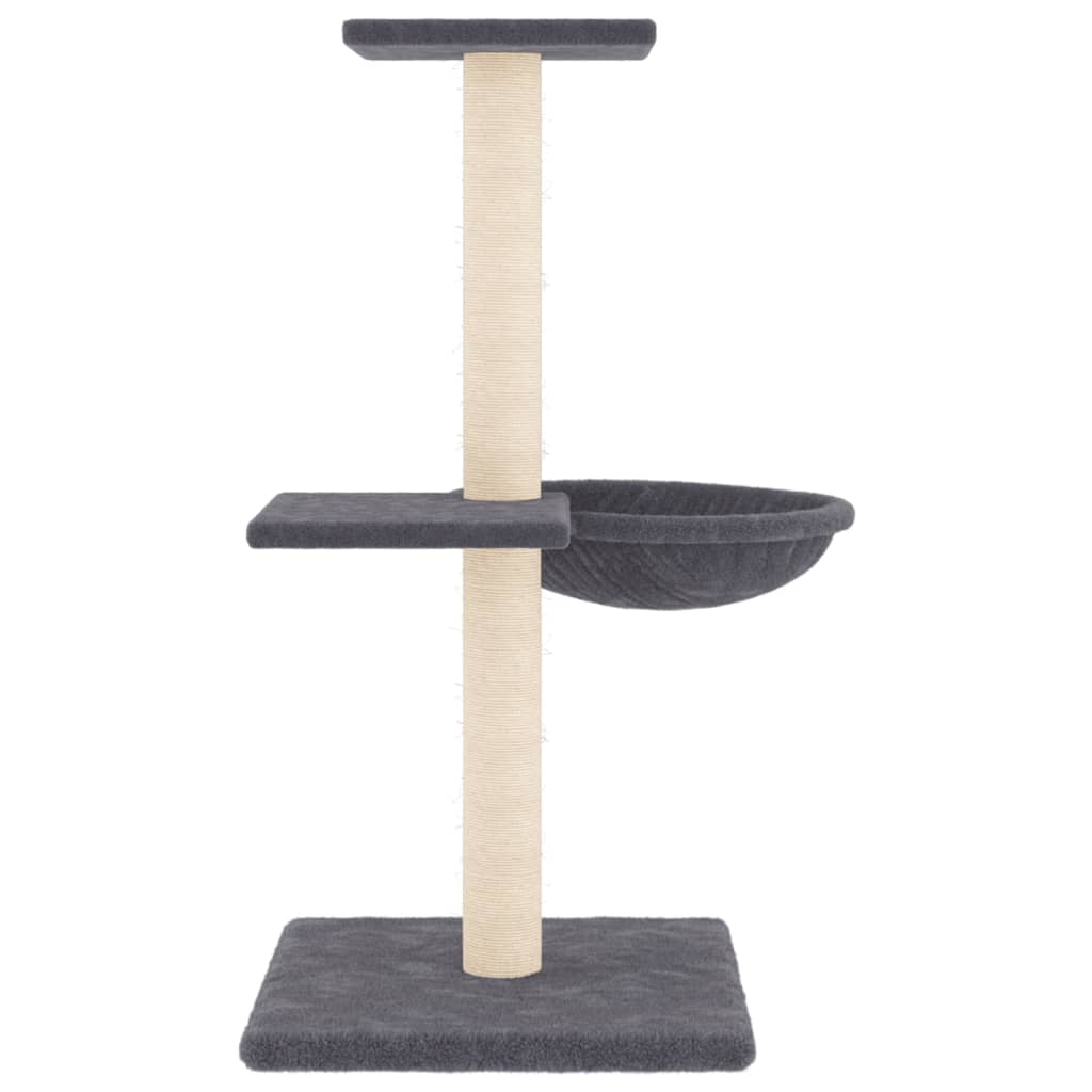 sötétszürke macskabútor szizál kaparófákkal 72 cm