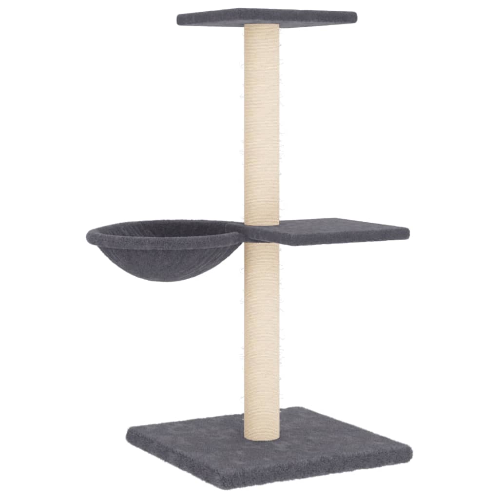 sötétszürke macskabútor szizál kaparófákkal 72 cm