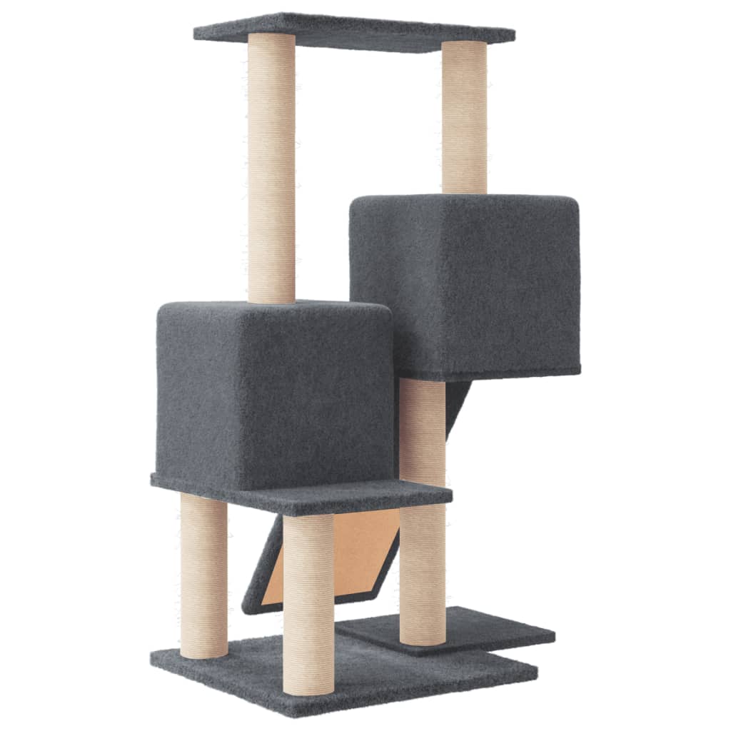 sötétszürke macskabútor szizál kaparófával 82 cm