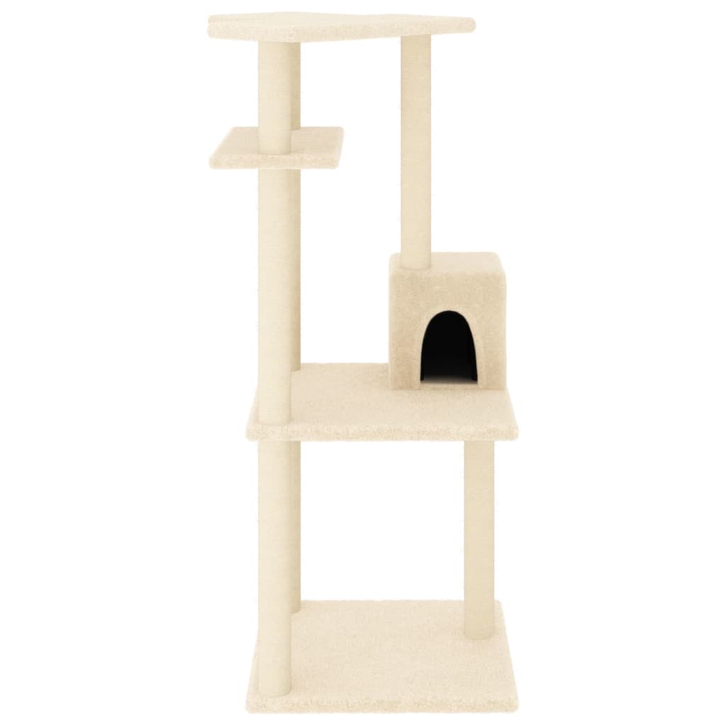 krémszínű macskabútor szizál kaparófákkal 123 cm