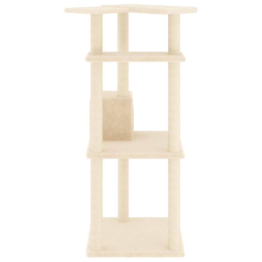 krémszínű macskabútor szizál kaparófákkal 123 cm