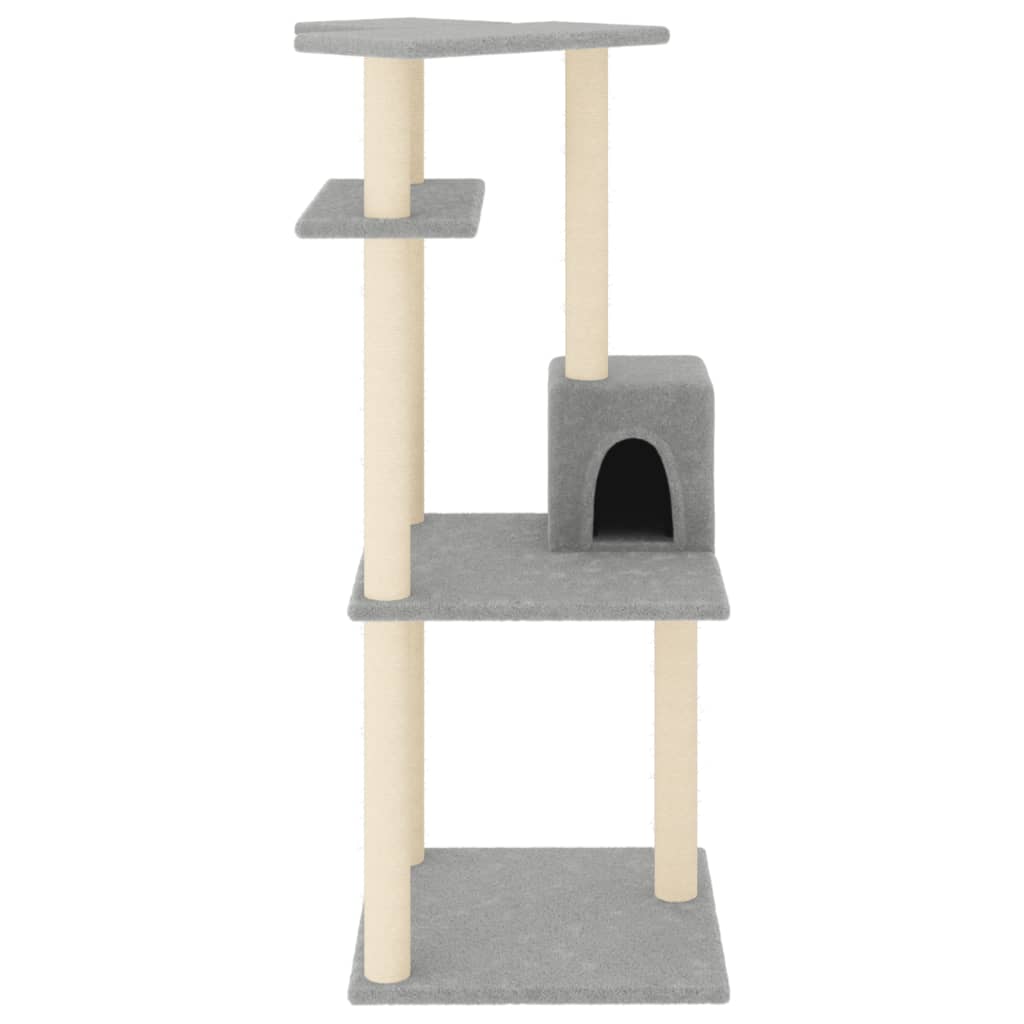 világosszürke macskabútor szizál kaparófákkal 123 cm