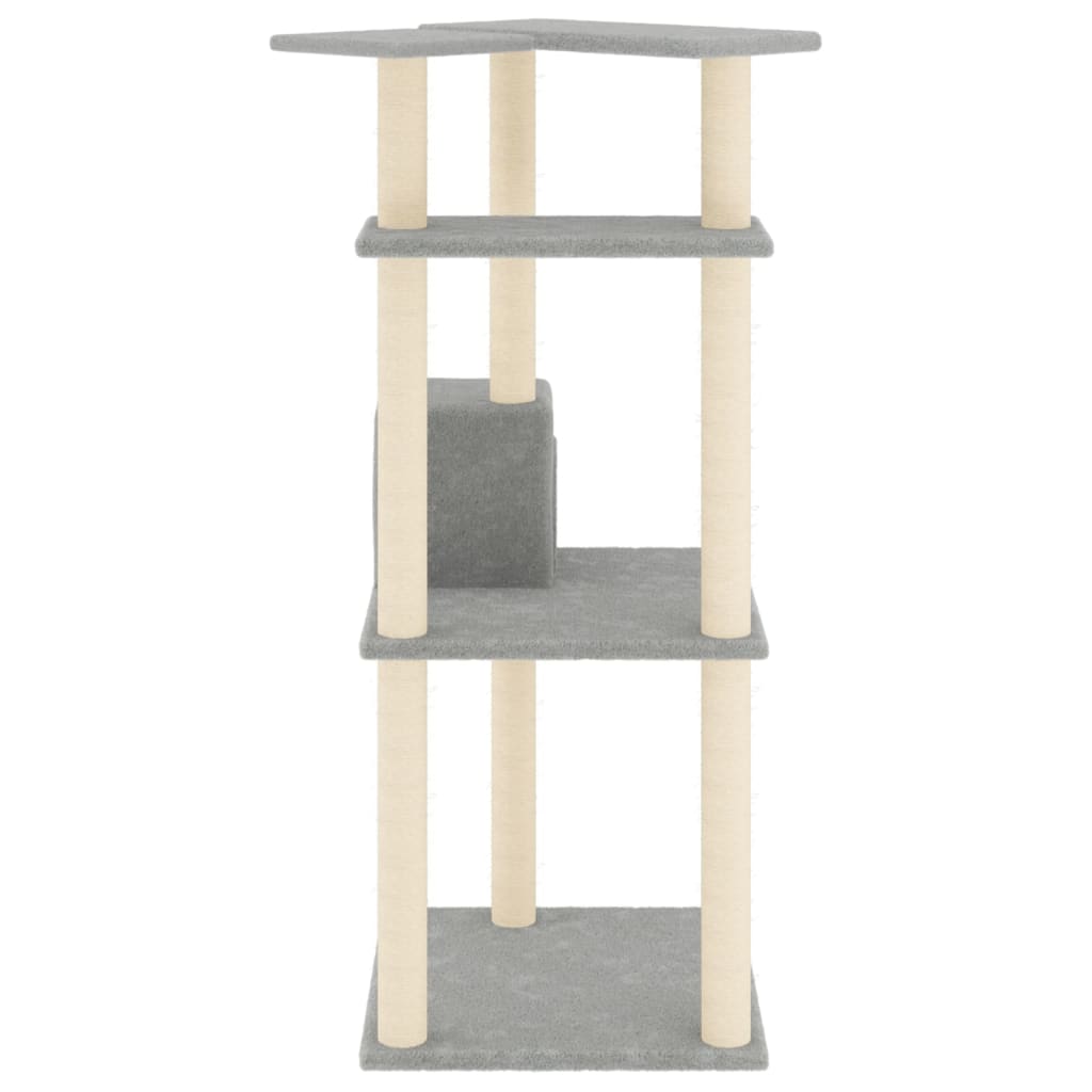 világosszürke macskabútor szizál kaparófákkal 123 cm