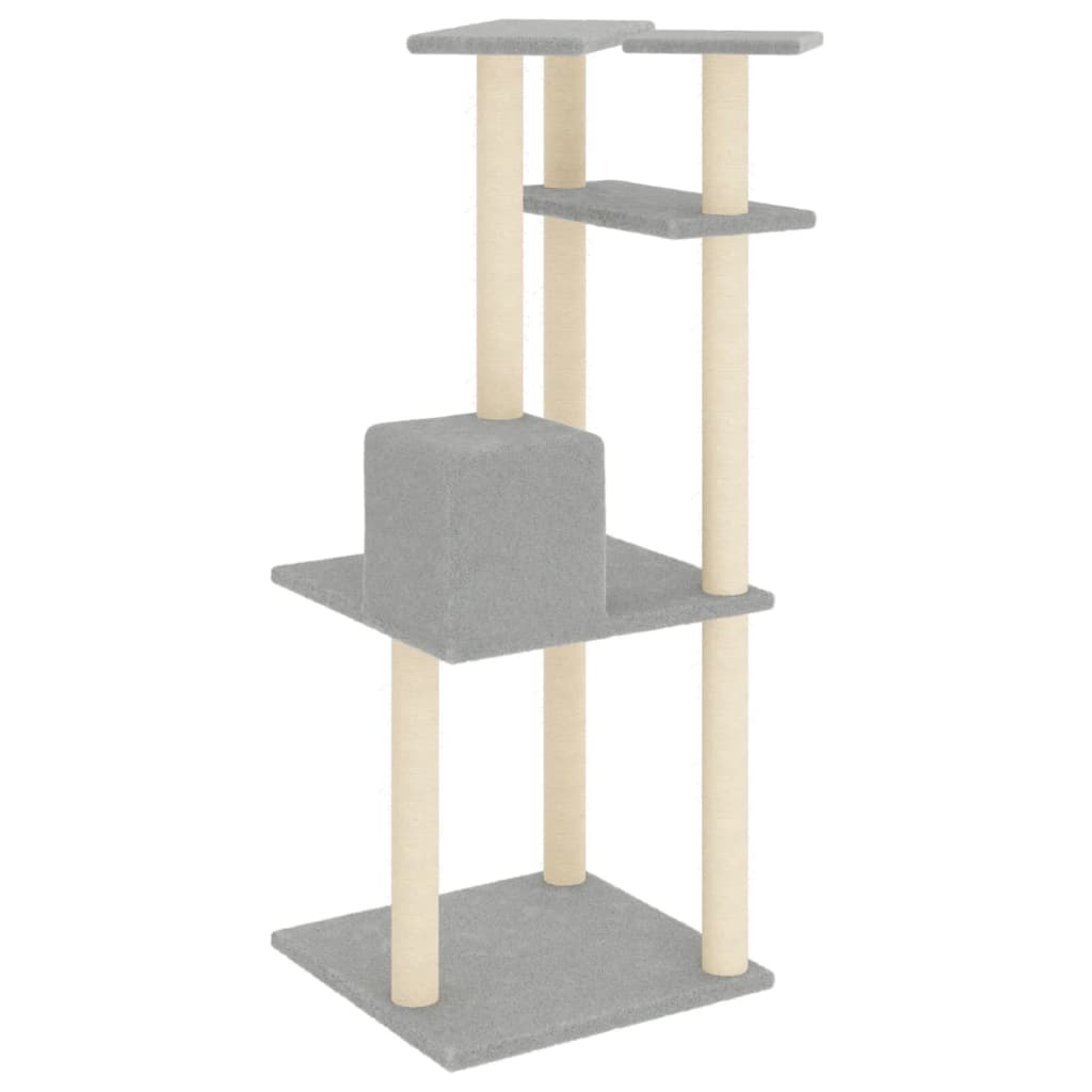 világosszürke macskabútor szizál kaparófákkal 123 cm
