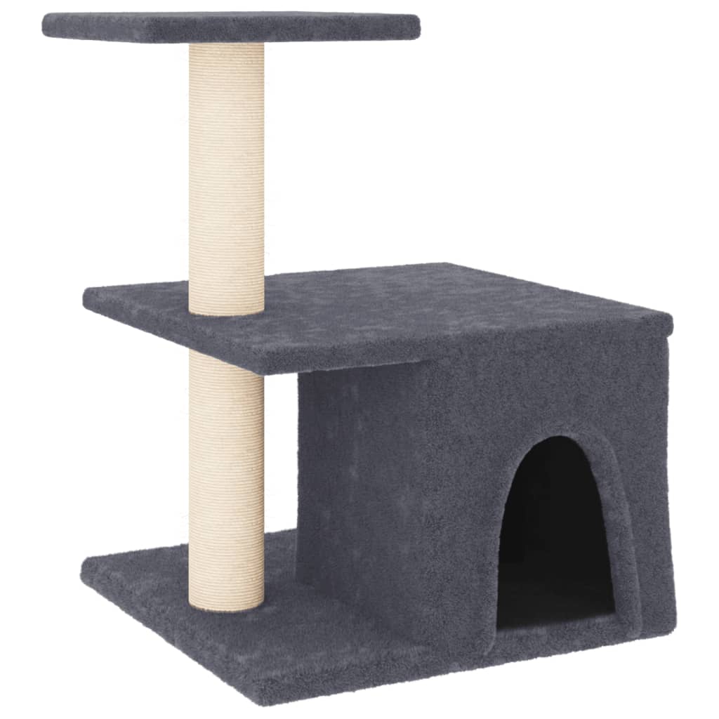 sötétszürke macskabútor szizál kaparófákkal 48 cm