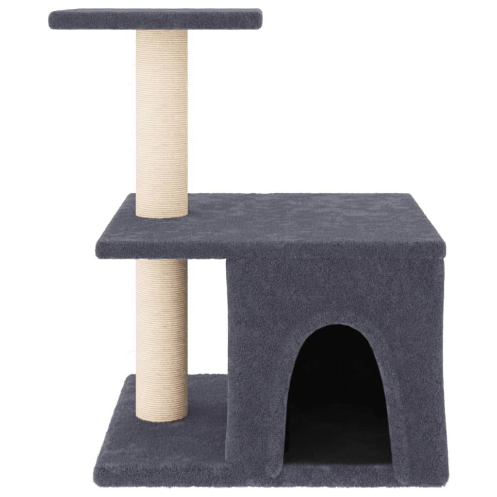 sötétszürke macskabútor szizál kaparófákkal 48 cm