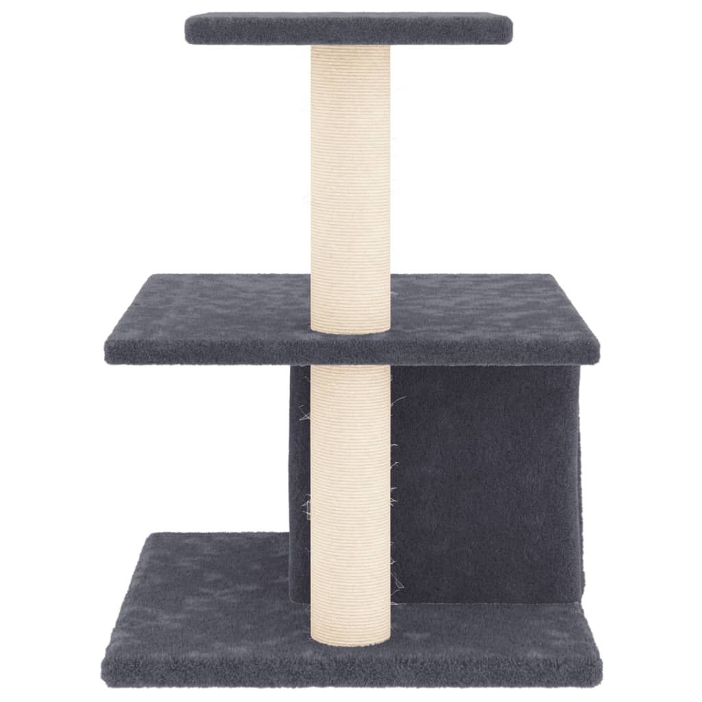 sötétszürke macskabútor szizál kaparófákkal 48 cm