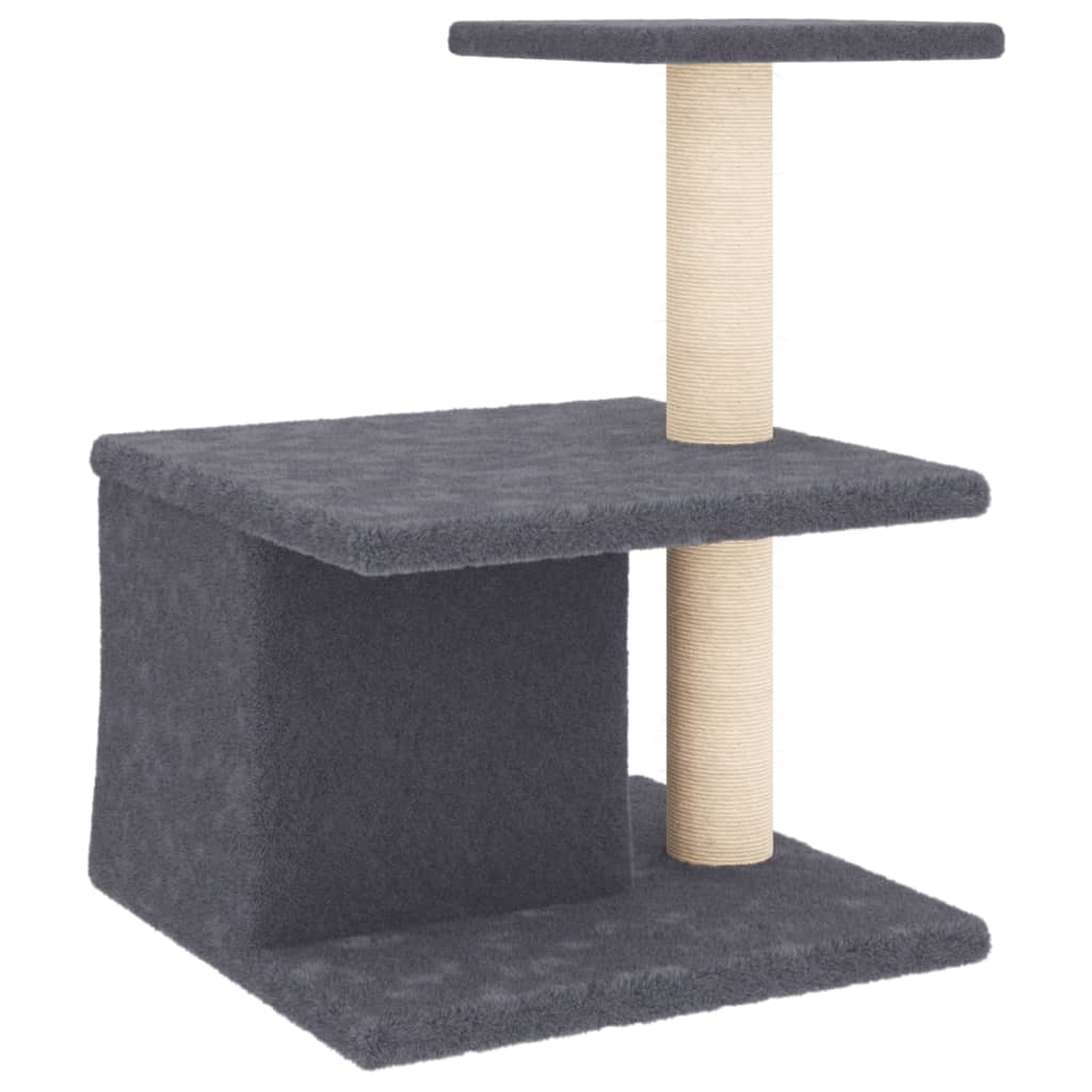 sötétszürke macskabútor szizál kaparófákkal 48 cm