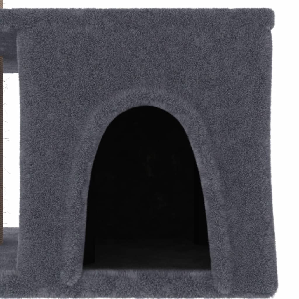 sötétszürke macskabútor szizál kaparófákkal 48 cm