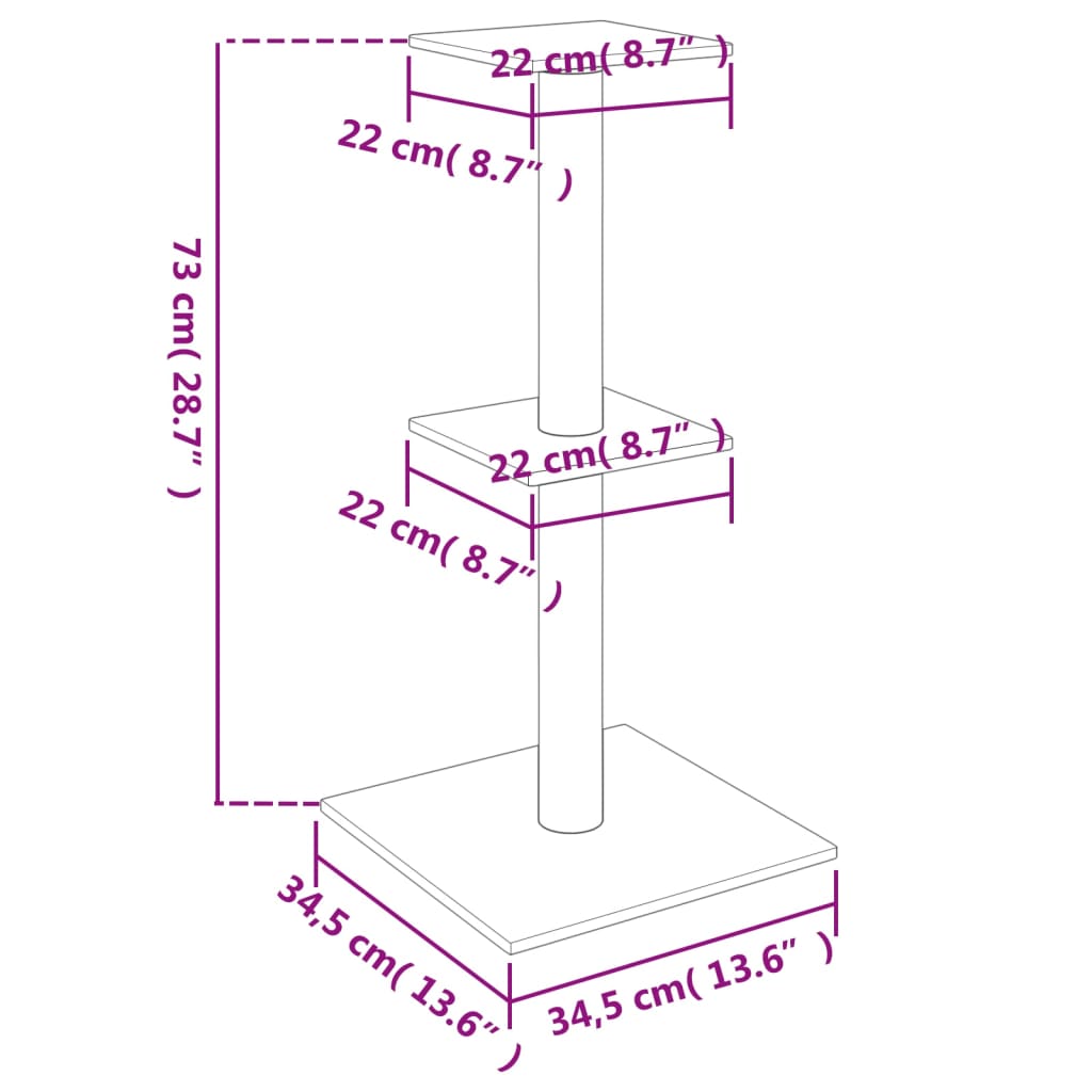 világosszürke macskabútor szizál kaparófákkal 73 cm