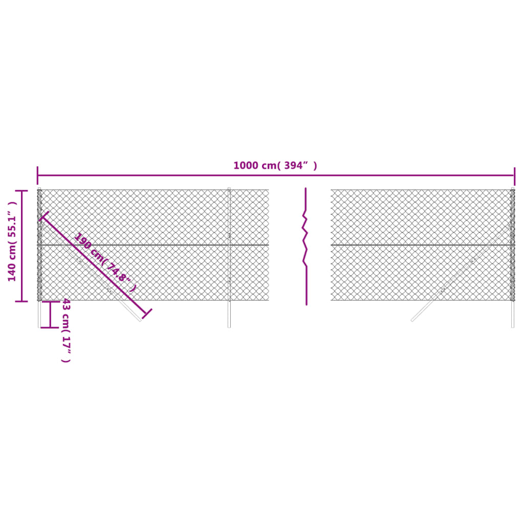 antracitszürke drótkerítés 1,4 x 10 m