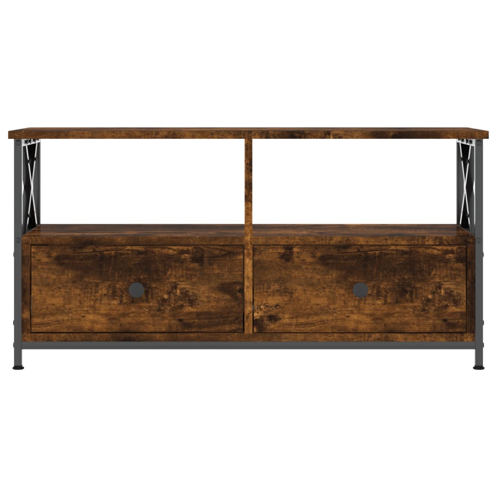 füstös tölgy színű szerelt fa és vas TV-szekrény 90x33x45 cm