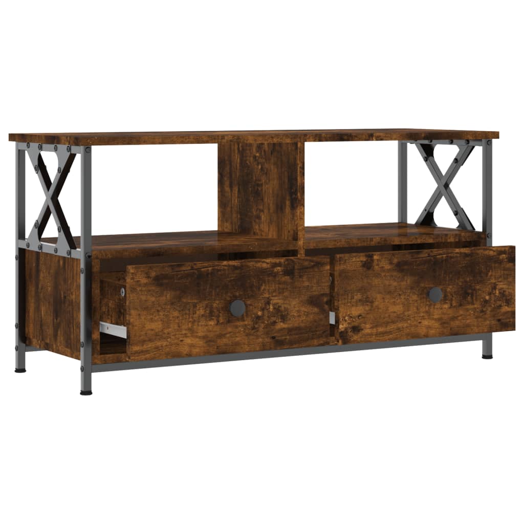 füstös tölgy színű szerelt fa és vas TV-szekrény 90x33x45 cm