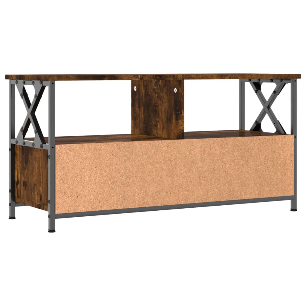 füstös tölgy színű szerelt fa és vas TV-szekrény 90x33x45 cm