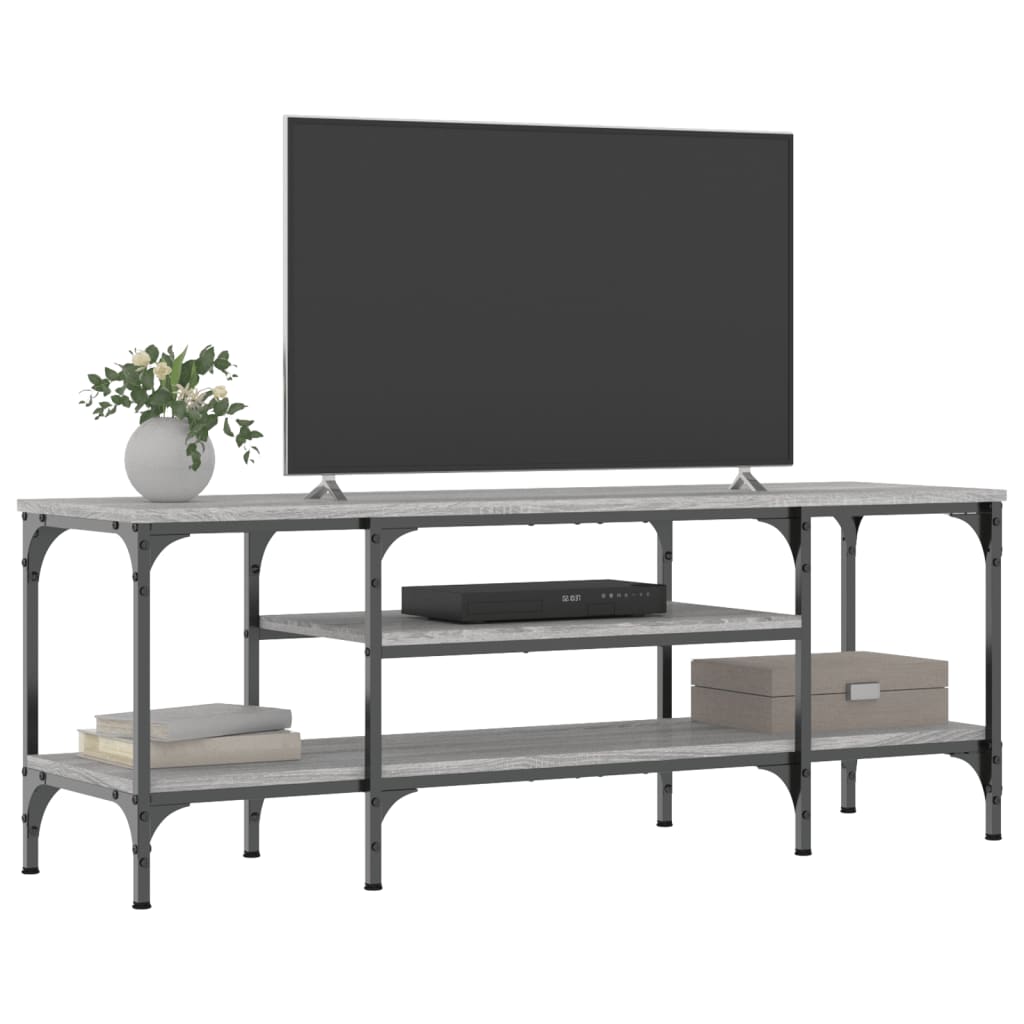 szürke sonoma színű szerelt fa és vas TV-szekrény 121x35x45 cm