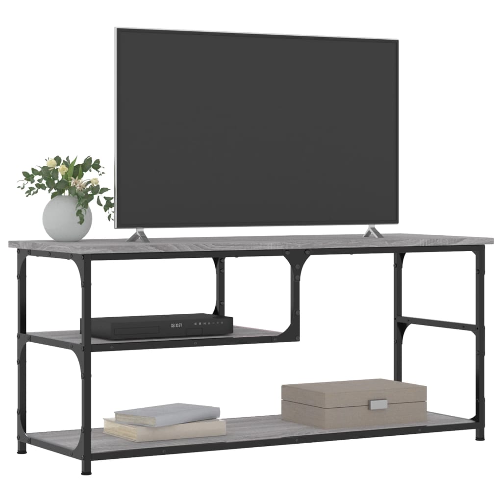 szürke sonoma színű szerelt fa és acél TV-szekrény 103x38x46,5