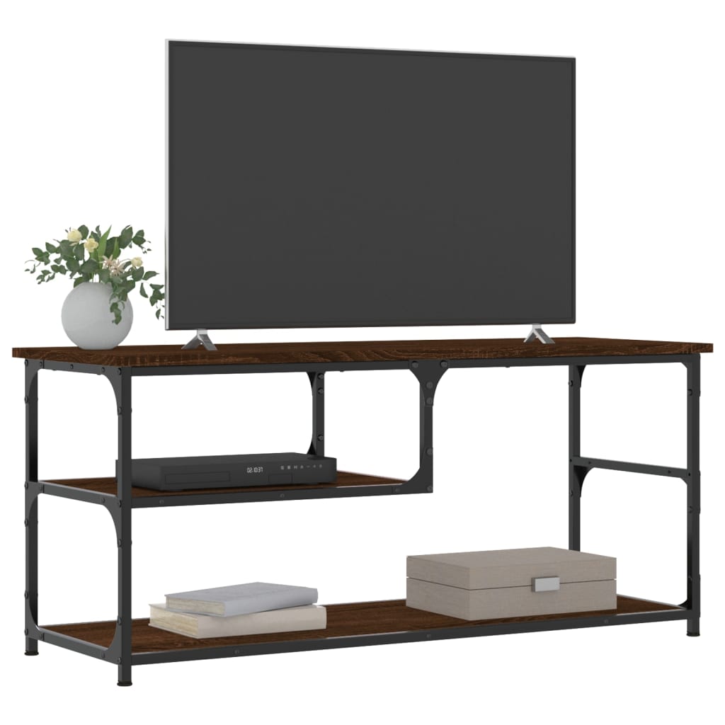 barna tölgy színű szerelt fa és acél TV-szekrény 103x38x46,5 cm