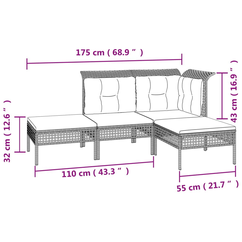 4 részes szürke polyrattan kerti ülőgarnitúra párnákkal