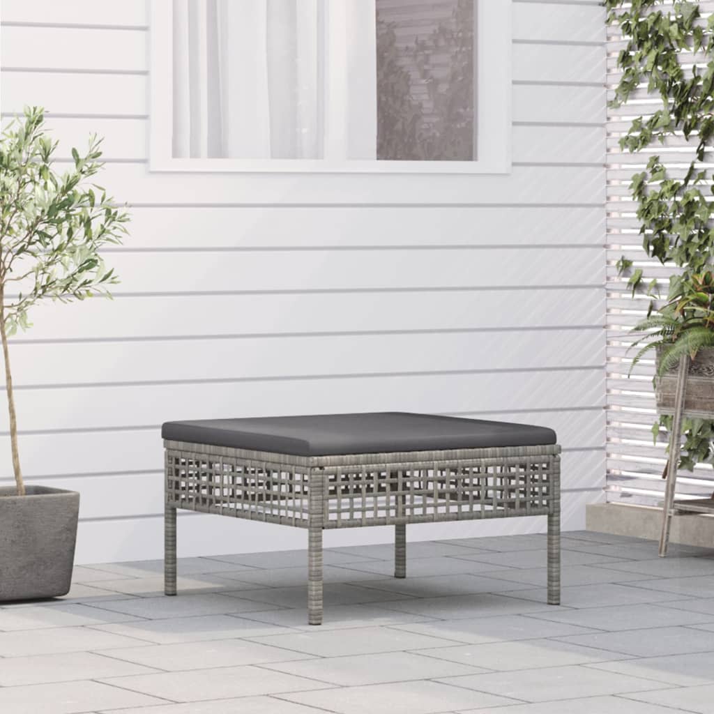szürke polyrattan kerti lábtartó párnával