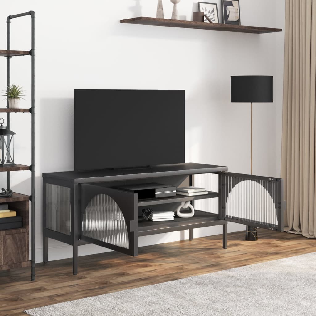 fekete üveg és acél TV-szekrény 105 x 35 x 50 cm