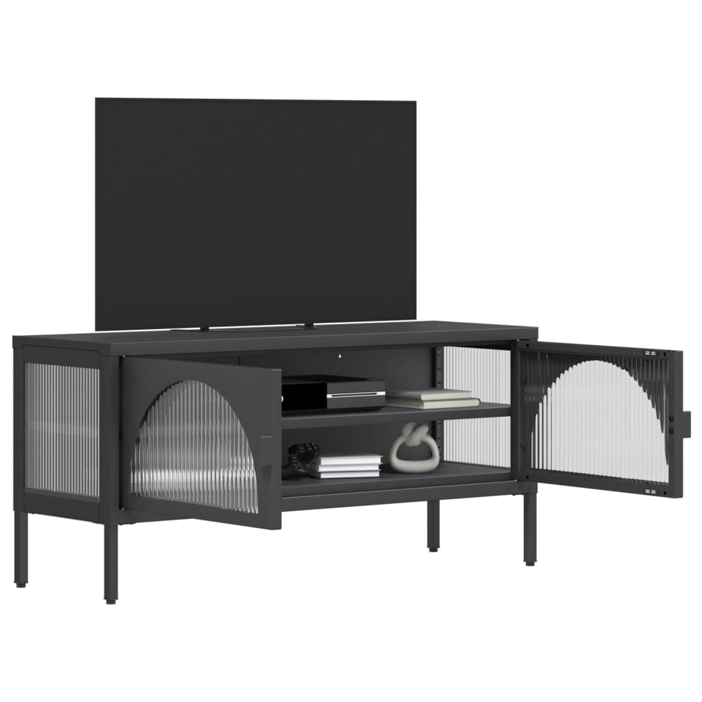 fekete üveg és acél TV-szekrény 105 x 35 x 50 cm