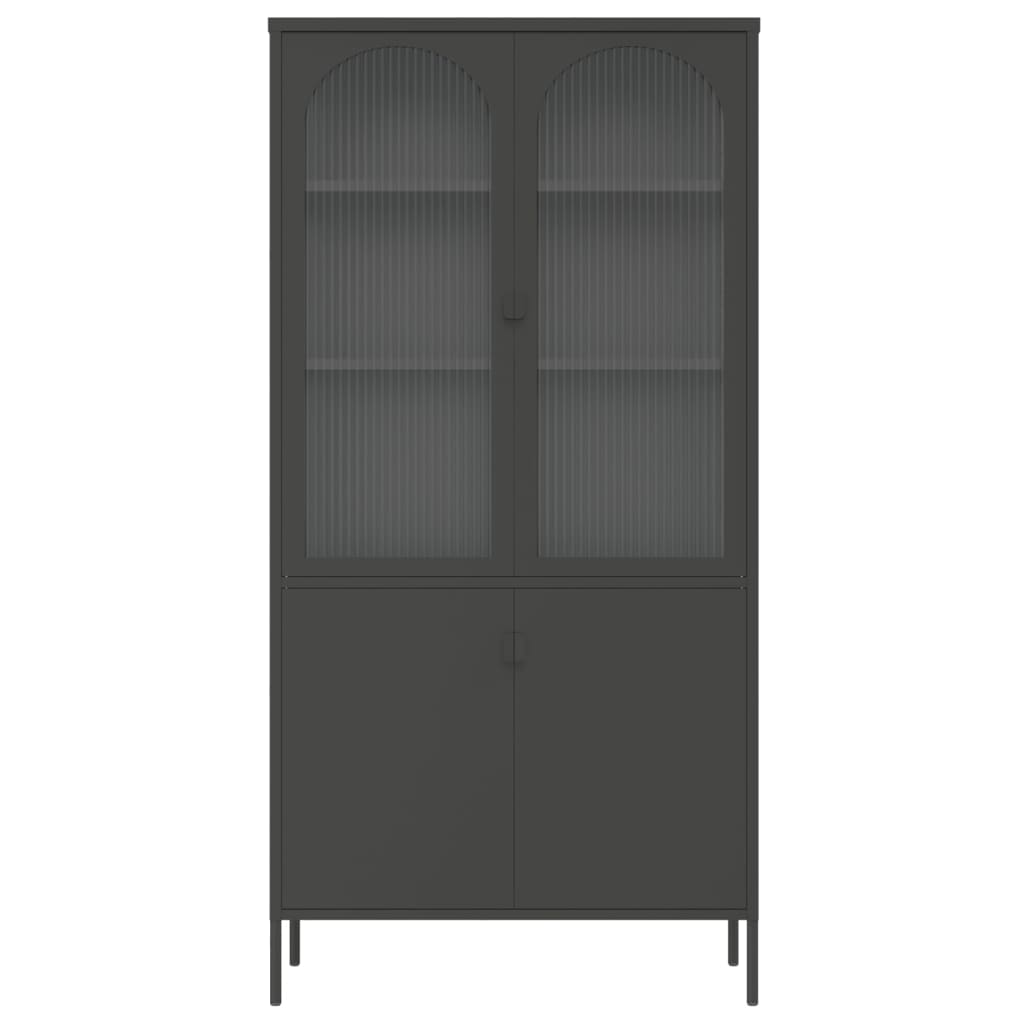 fekete üveg és acél magasszekrény 90 x 40 x 180 cm