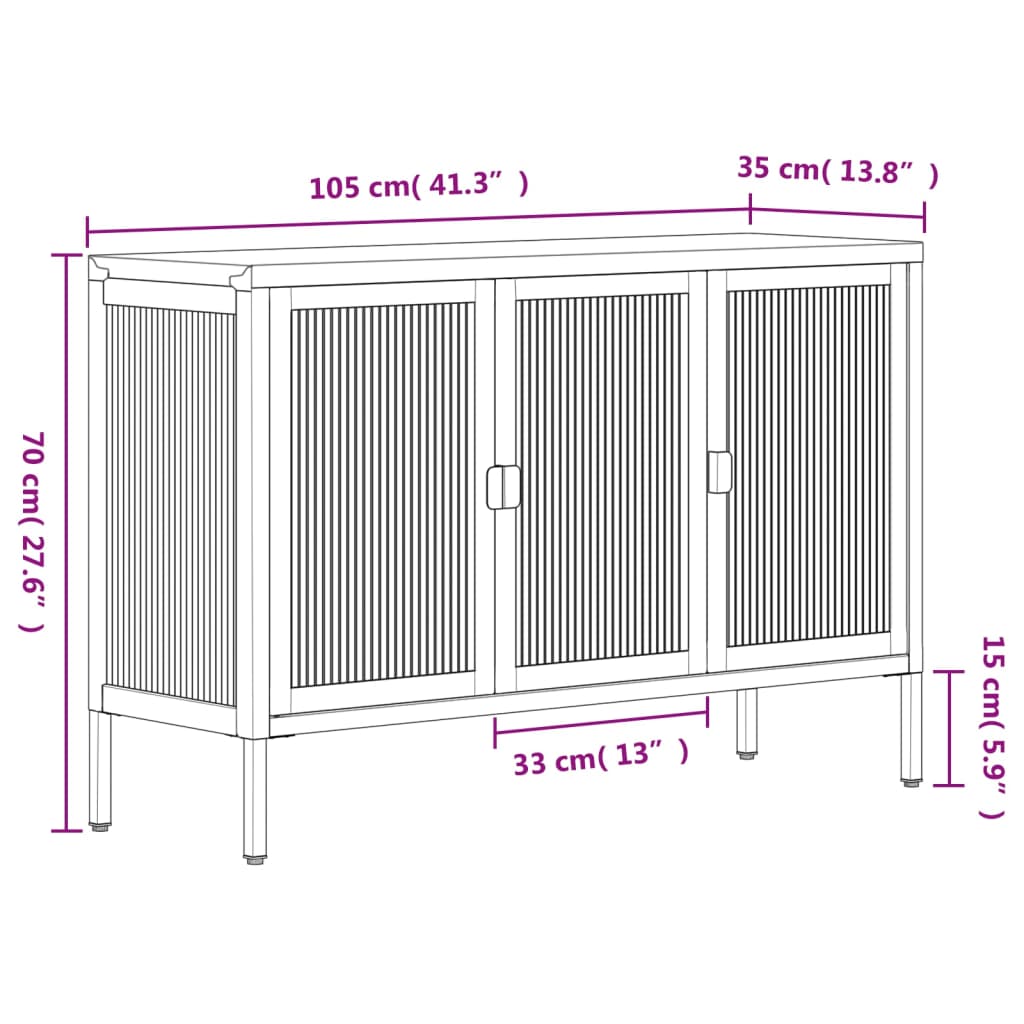 fekete üveg és acél tálalószekrény 105 x 35 x 70 cm