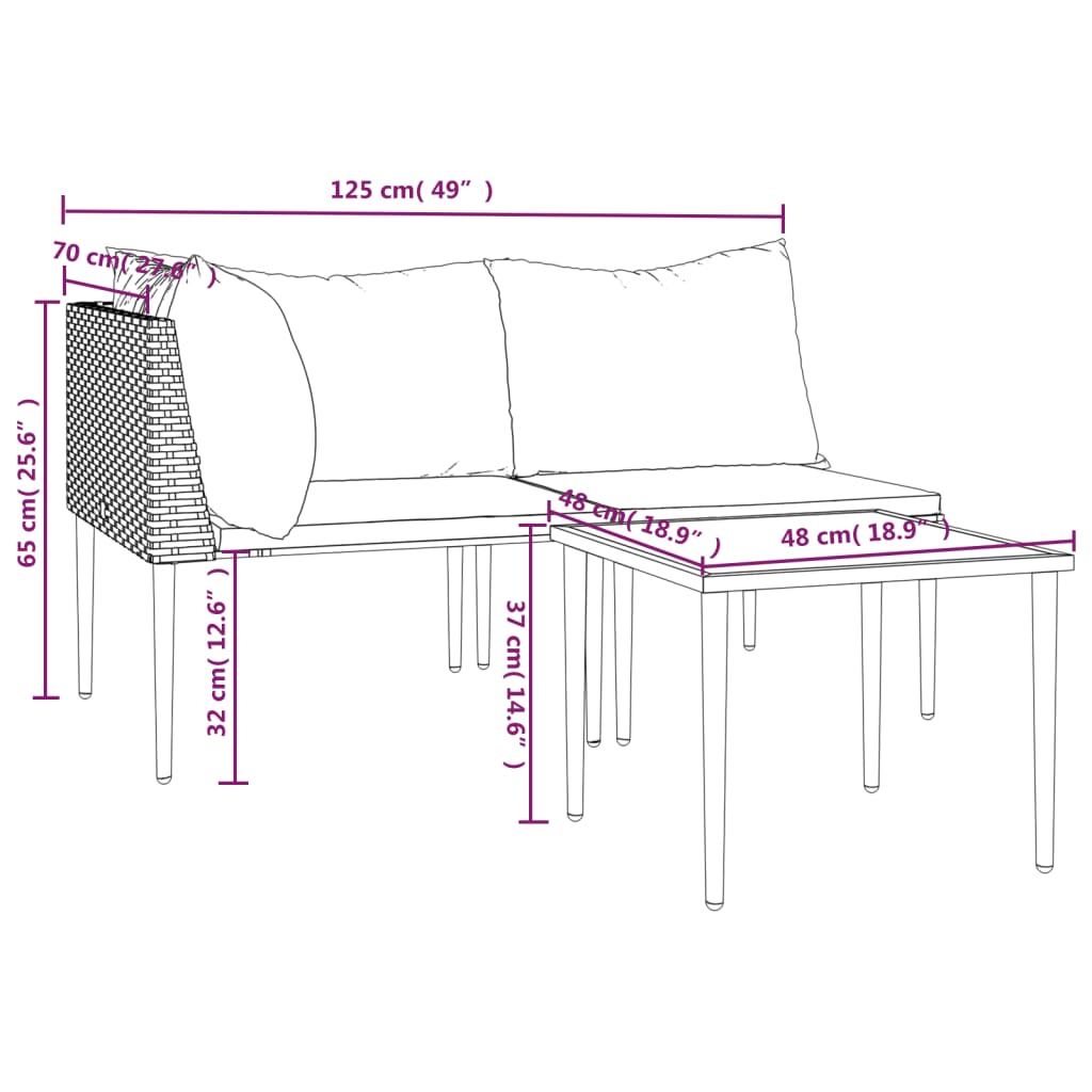 3 részes szürke polyrattan kerti ülőgarnitúra párnákkal