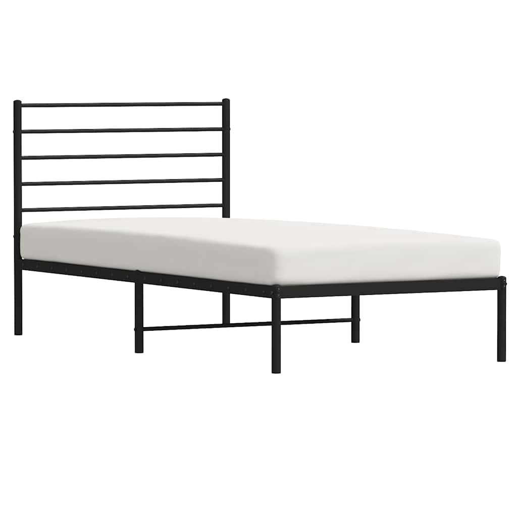 fekete fém ágykeret fejtámlával 75 x 190 cm