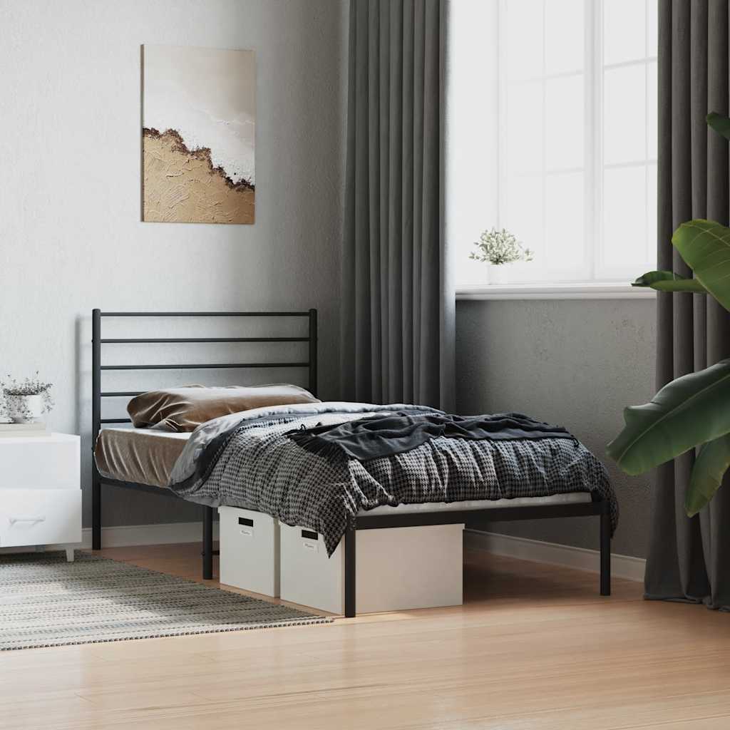 fekete fém ágykeret fejtámlával 80 x 200 cm
