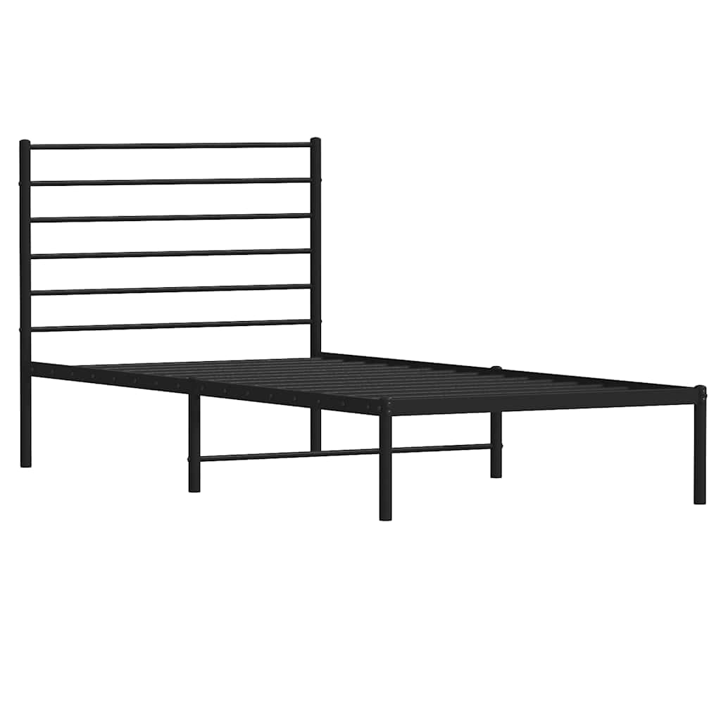 fekete fém ágykeret fejtámlával 80 x 200 cm
