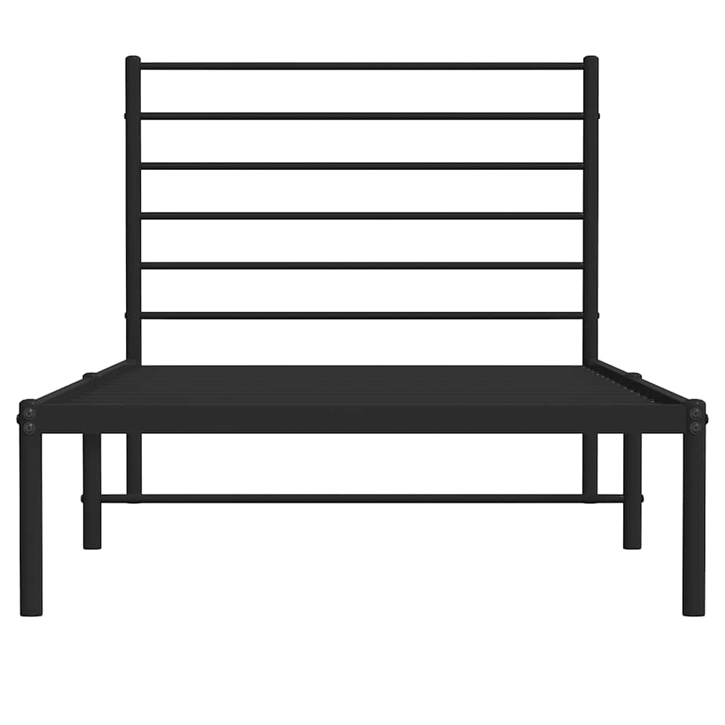 fekete fém ágykeret fejtámlával 80 x 200 cm