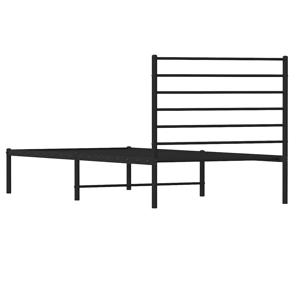 fekete fém ágykeret fejtámlával 80 x 200 cm