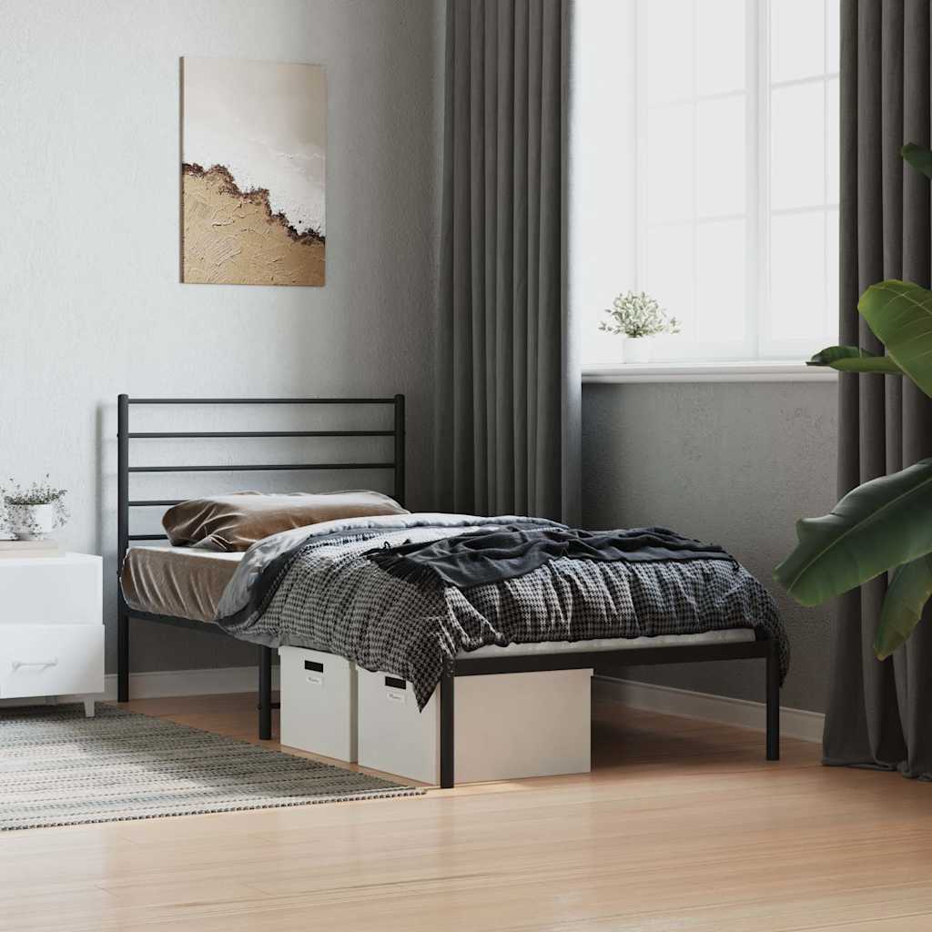 fekete fém ágykeret fejtámlával 90 x 190 cm