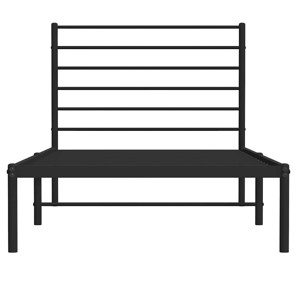 fekete fém ágykeret fejtámlával 90 x 200 cm