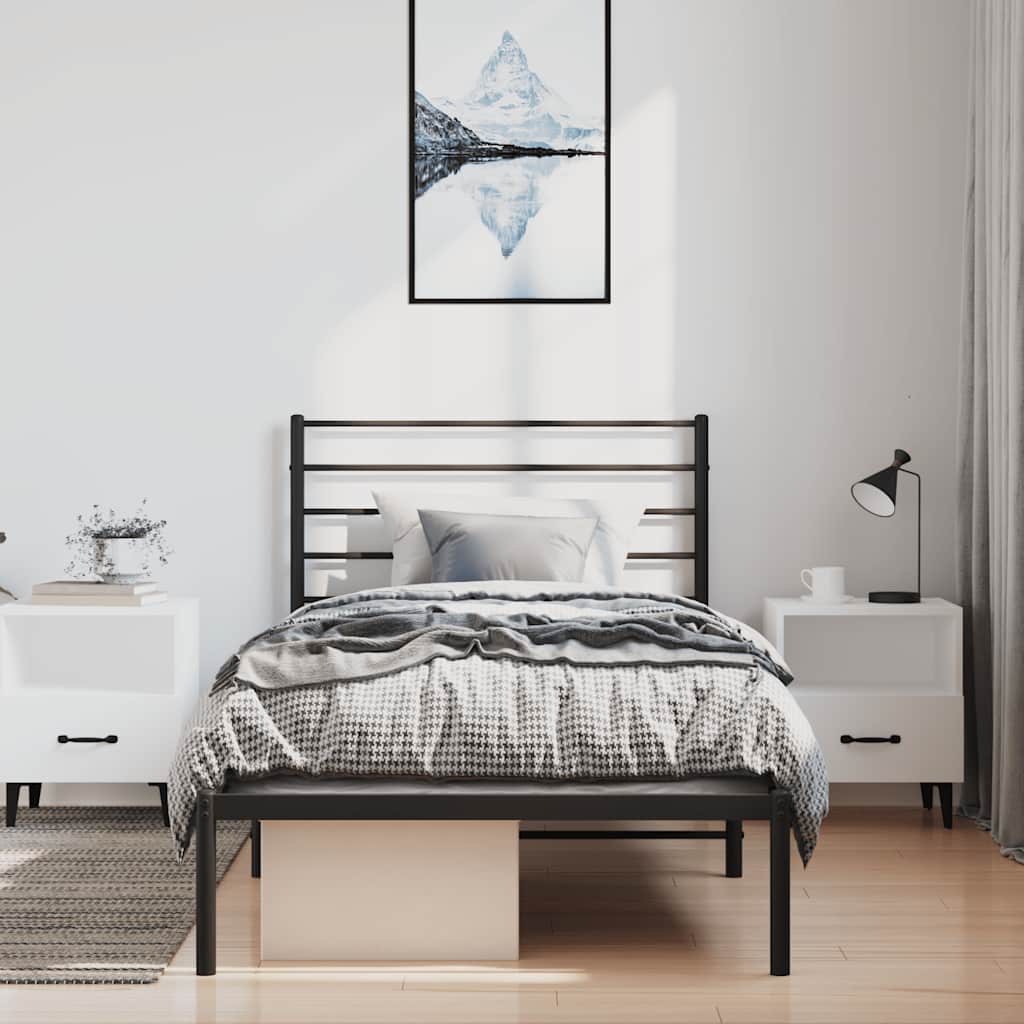 fekete fém ágykeret fejtámlával 100 x 190 cm