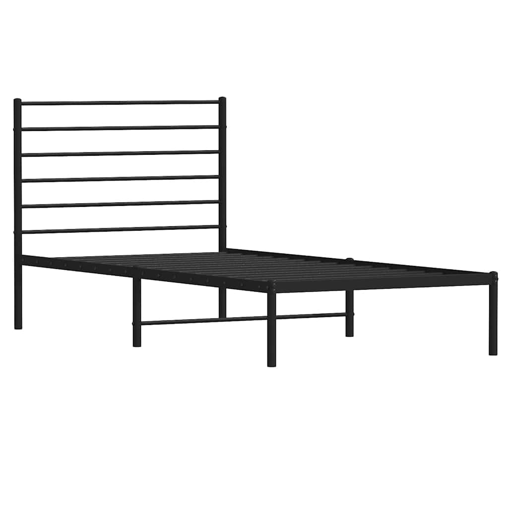 fekete fém ágykeret fejtámlával 107 x 203 cm